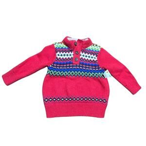 Baby GAP mockneck Henley sweater Modern Red multi color patterns sz 12-18 months
